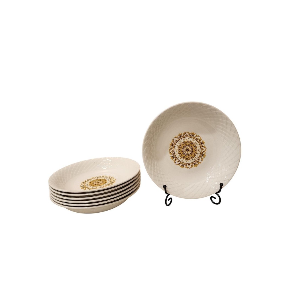 Enoch Wedgwood Tunstall Gold Medallion England‎ Soup Bowls Set Vintage 8 inch